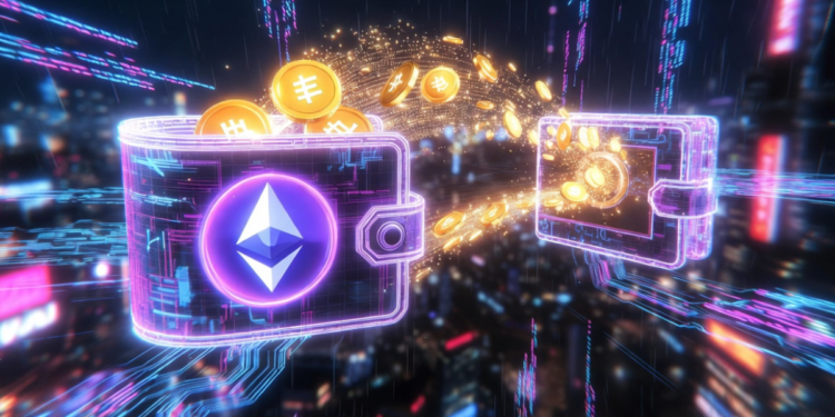 Una wallet de Ethereum enviando tokens a otra wallet.