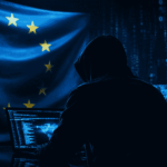 Bandera de la UE con un hacker.