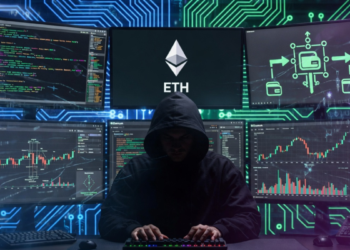 Una persona operando con sistemas digitales para hackear un puente de la red Ethereum.