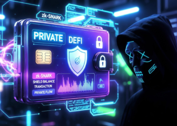Una wallet de criptomonedas enviando una transacción privada en DeFi.