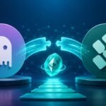 Una moneda física con el logo de Aave junto a una de ether y Kelp DAO.