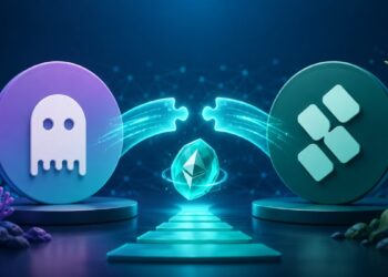 Una moneda física con el logo de Aave junto a una de ether y Kelp DAO.