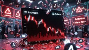 Gráfico de precios de Anthropic en rojo, cayendo.