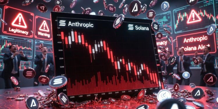 Gráfico de precios de Anthropic en rojo, cayendo.