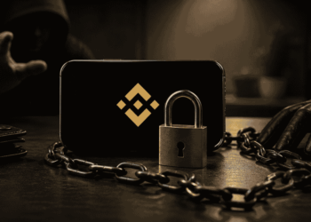 Imagen de un teléfono con el logo de Binance.