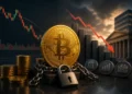 Moneda de bitcoin con un candado, monedas