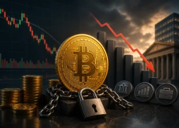 Moneda de bitcoin con un candado, monedas