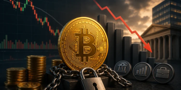 Moneda de bitcoin con un candado, monedas
