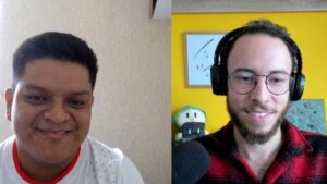 Fotografía de Franco Granja e Iván Gómez durante el podcast de CriptoNoticias.