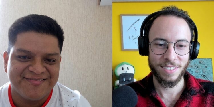 Fotografía de Franco Granja e Iván Gómez durante el podcast de CriptoNoticias.