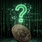 Una moneda de Bitcoin de color bronce situada en la parte inferior central, ligeramente inclinada sobre un suelo de circuitos electrónicos oscuros