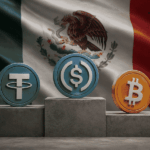 Bandera de Mรฉxico. Bitcoin y stablecoins en el podio.