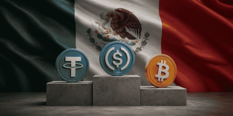 Bandera de México. Bitcoin y stablecoins en el podio.