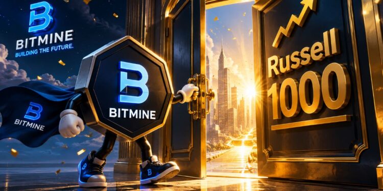 El logo de Bitmine abre una puerta que dice Russell 1000.