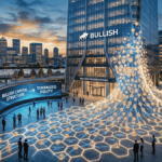 Un edificio corporativo de Bullish con un entorno que hace alusión a la tokenización.