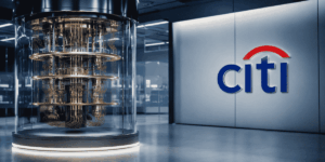 EL logo de citi al lado de una computadora cuรกntica.