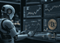 Inteligencia artificial (un robot) gestionando compras de BTC y haciendo análisis de datos.