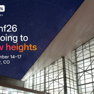 Banner de ".conf26 splunk" anunciando evento en Denver con cielo estrellado de fondo.