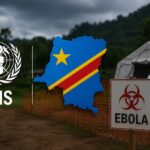 El logo de la OMS junto al mapa de la República democrática del Congo.