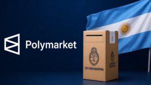 El logo de Polymarket junto a la bandera de Argentina y una urna.