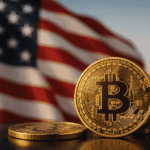 bandera de Estados Unidos, el congreso y unos BTC.