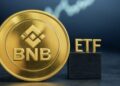 Moneda dorada de BNB con las letras ETF al lado.