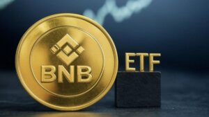 Moneda dorada de BNB con las letras ETF al lado.