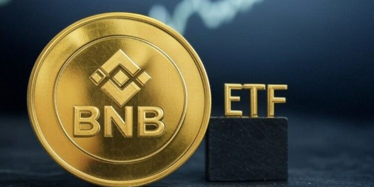 Moneda dorada de BNB con las letras ETF al lado.