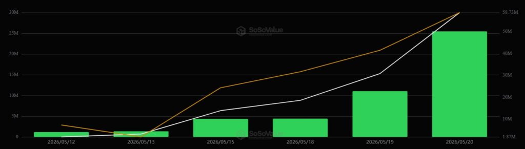 Green bar chart showing the performance of the HYPE ETFs.