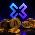 Logo de exodus en un fondo negro con las criptomonedas