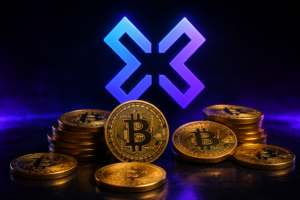 Logo de exodus en un fondo negro con las criptomonedas