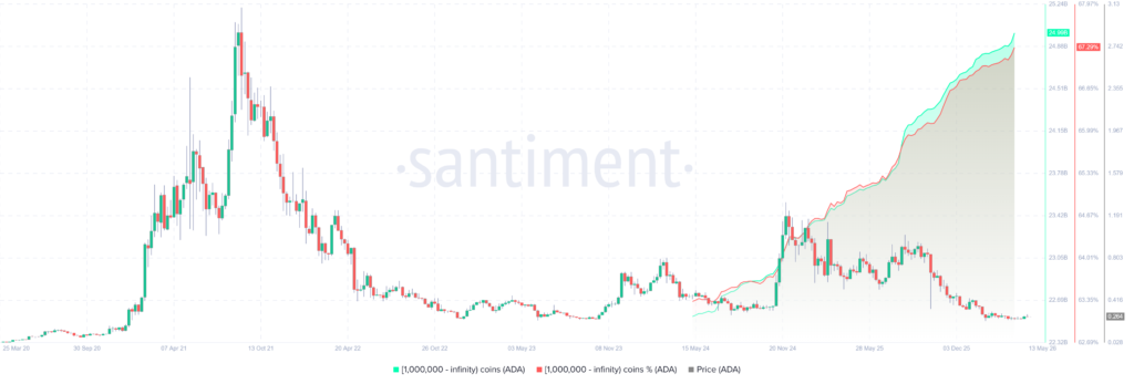 Grรกfico que muestra el precio de ADA y las wallets en cardano.