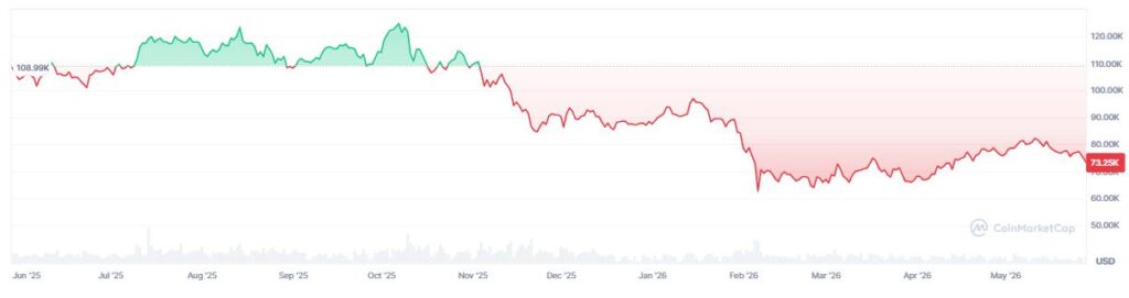 Gráfico que muestra la cotización de bitcoin en los últimos 12 meses.