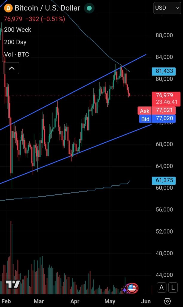 Gráfico que muestra el precio de bitcoin y líneas de soporte y resistencia.