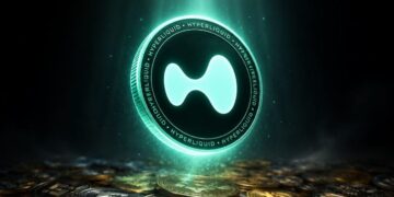 Una moneda física de Hyperliquid encima de varias criptomonedas físicas.