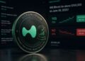 Una moneda física de Hyperliquid rodeada de apuestas de mercados de predicción.