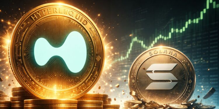Moneda de hyperliquid más grande que la de solana en valoración FDV en un entorno financiero futurista.