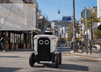 Un robot navegando de manera autónoma por la ciudad de Seúl.