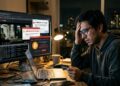 Una persona está frente a su computadora con cara de preocupación.