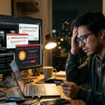 Una persona está frente a su computadora con cara de preocupación.