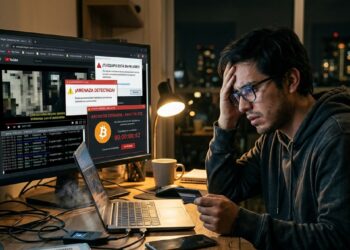 Una persona está frente a su computadora con cara de preocupación.