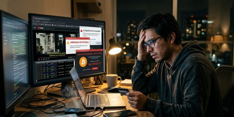 Una persona está frente a su computadora con cara de preocupación.