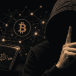 wallet de BTC y un hombre indicando "silencio".
