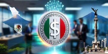 Una moneda del peso domina en el centro de la imagen aparece un mapa de El Salvador y un monumento mexicano