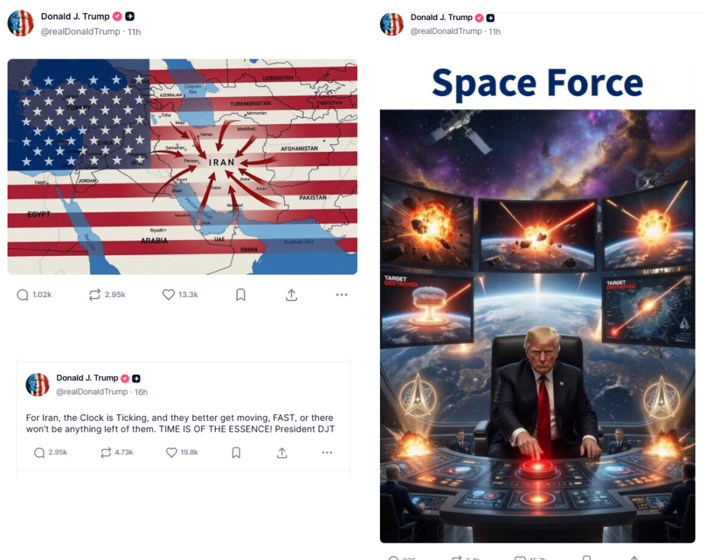 Collage de publicaciones de Trump en TruthSocial.