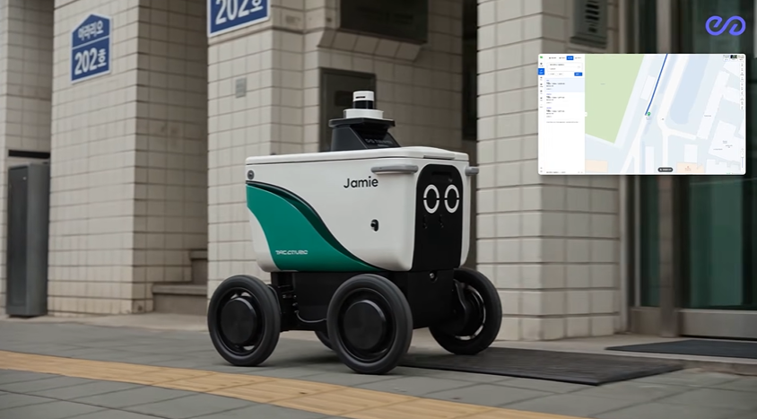 Un robot transportando objetos por la ciudad de Seúl de manera autónoma.
