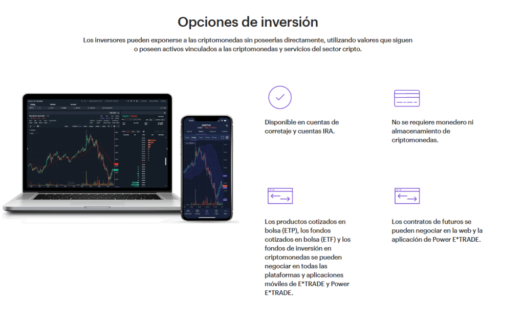 Screenshot of Morgan Stanley's E*Trade platform, showing the availability of cryptocurrencies