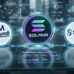 Monedas con los logos de Solana, Amundo y Spiko