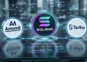 Monedas con los logos de Solana, Amundo y Spiko