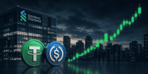 Stablecoins con velas en verde.